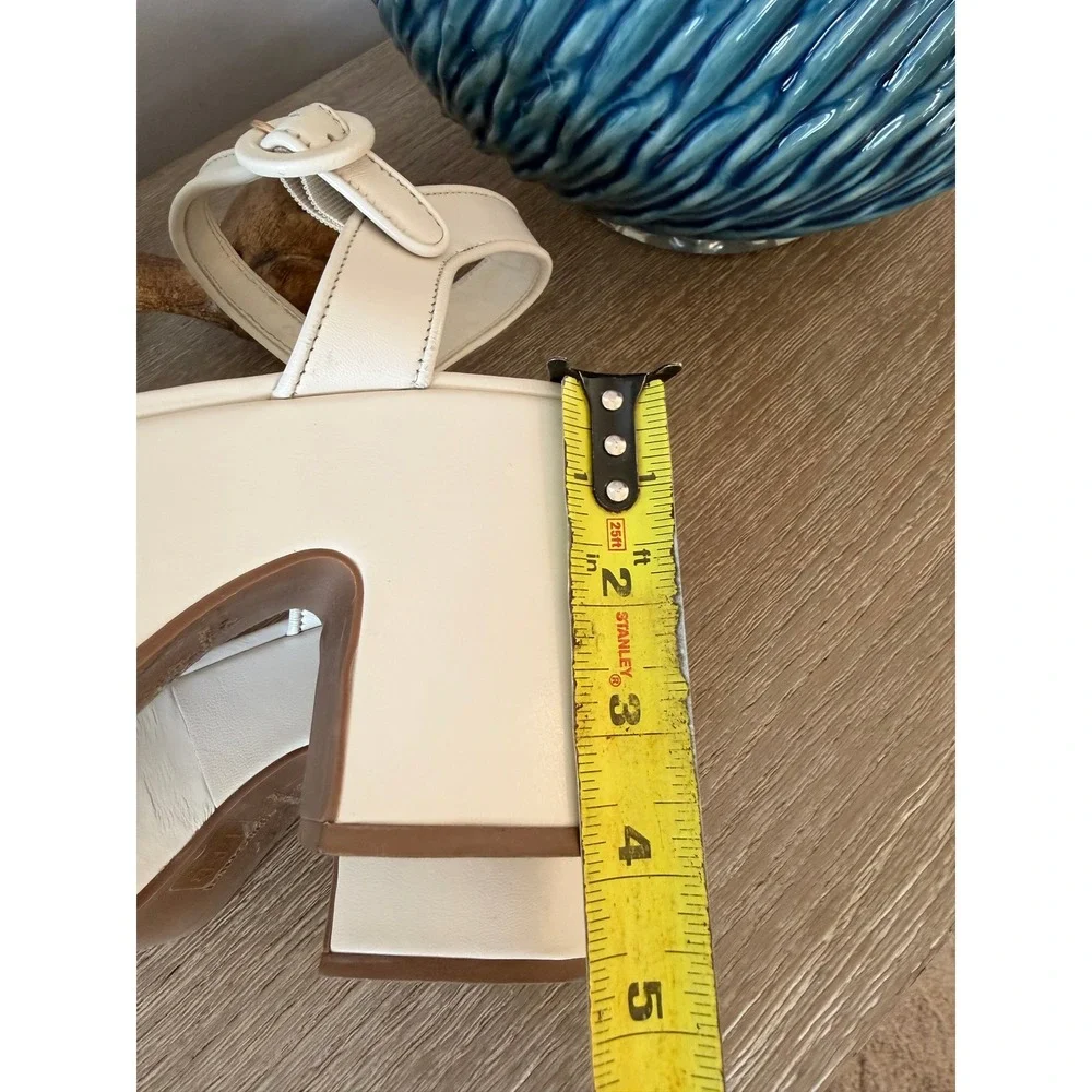 Larroude Platform Sandals Womens Cream Leather Chunky Heel Size 8.5 - Picture 9 of 11